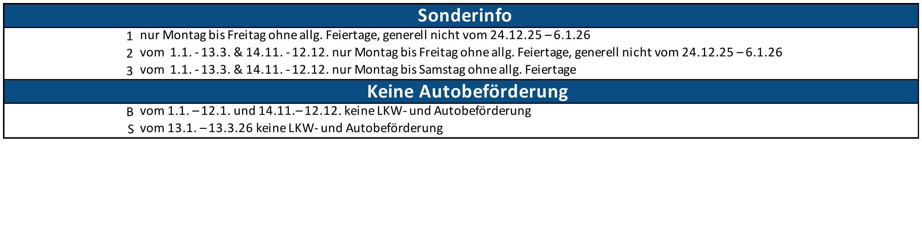 Fahrplan Fähre Sonderinfo