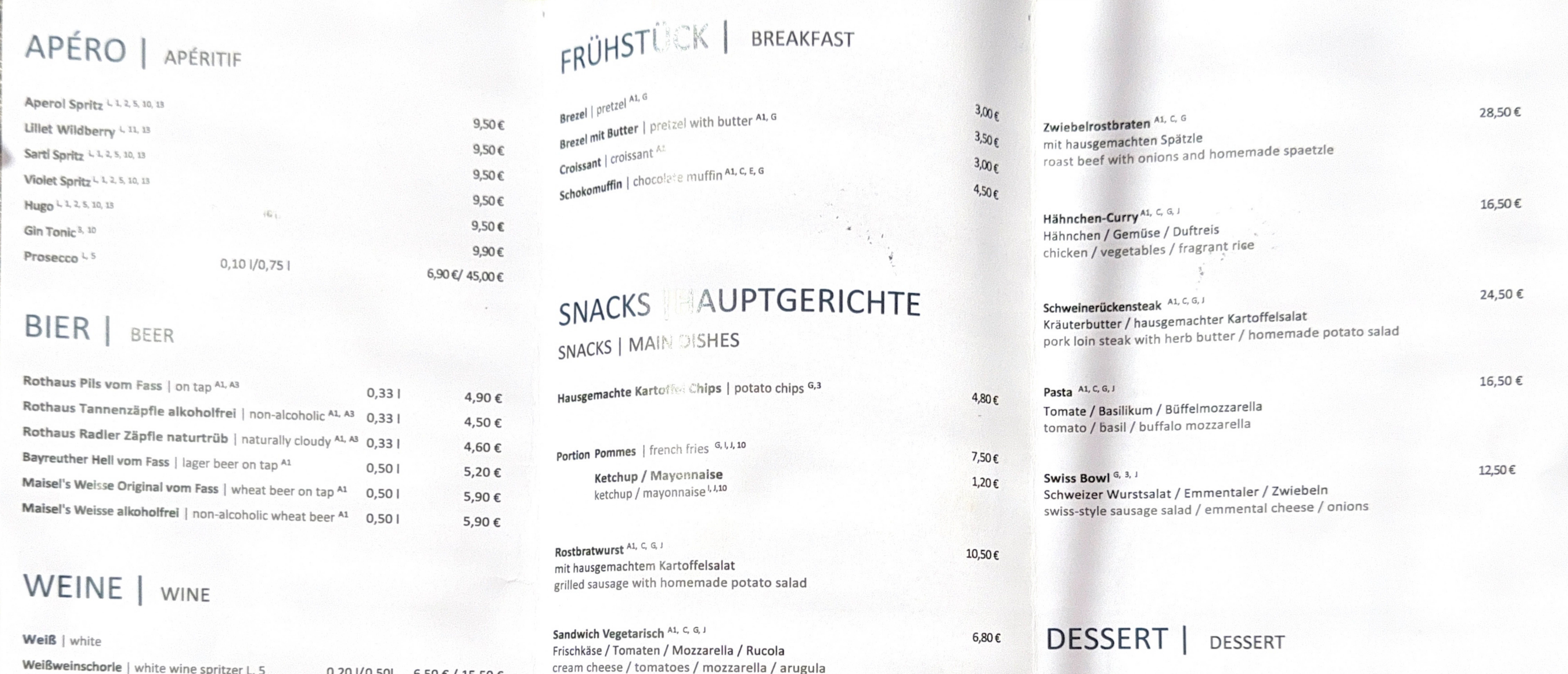 Speisekarte MS Stuttgart 2